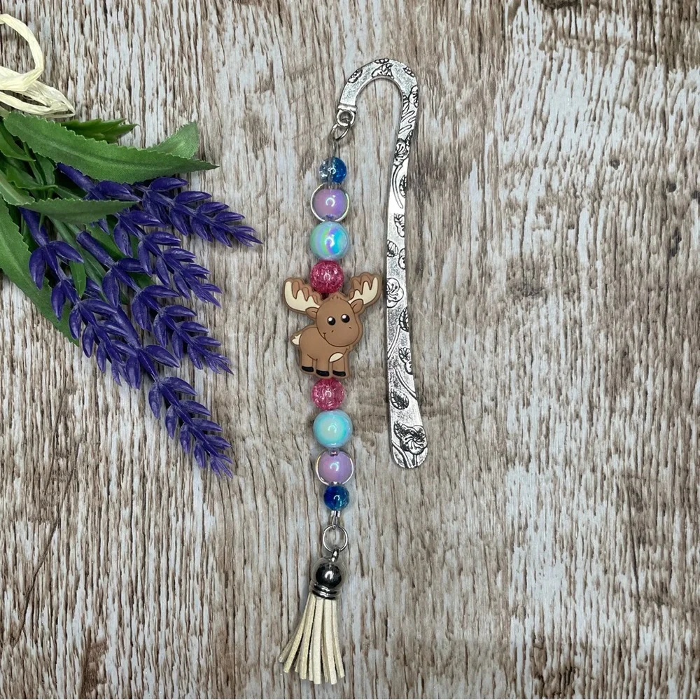 Bookmark Moose Handcrafted Artisan Beaded Metal Journal Gift Read Book